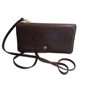 *Etienne Aigner Burgundy Leather Crossbody Continental Wallet Clutch